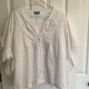 Antica Sartoria White  Beaded Tunic Top Cotton  Large